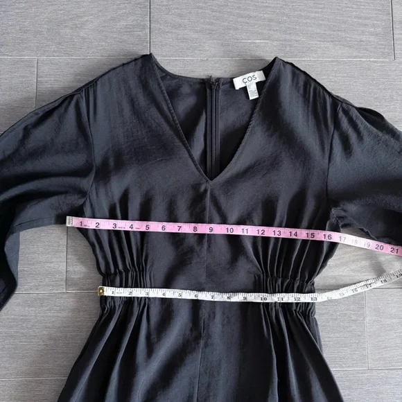 COS Black Midi V-Neck A-Line Dress Black Size 4 Modest Minimalist Elastic Waist - Picture 15 of 16